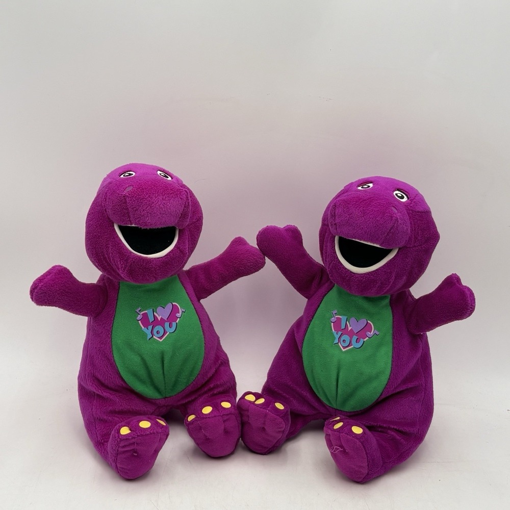 Lot Of 2-‎ Lyons 2007 10" Singing Plush Stuffed Barney (I Love you Song) Twins